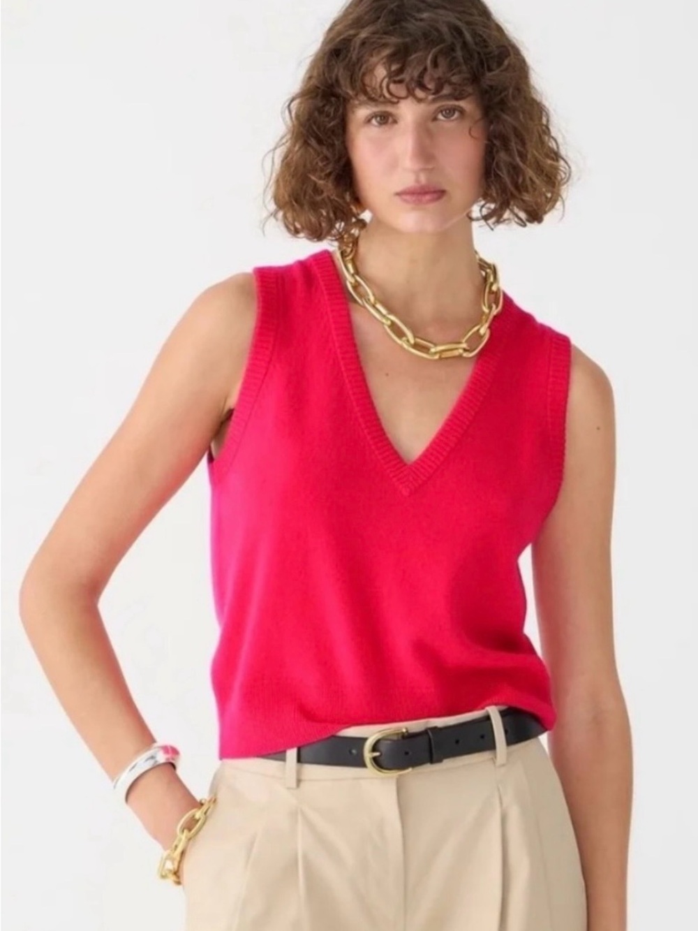J.Crew Cashmere  Sleeveless V-Neck Knit Sweater Vest - Hot Pink